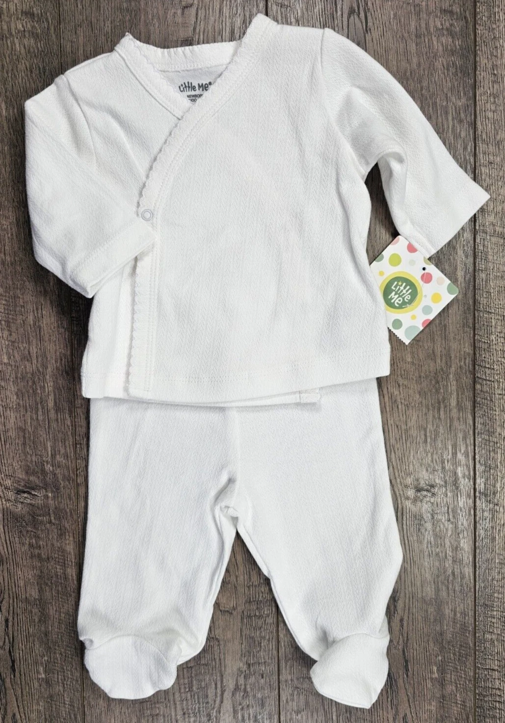 Baby Girl Clothes New Little Me Newborn 2pc White Ruffle Trim Footed Outfit