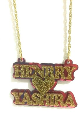 Couple Necklace Double Name Plate Personalized Any Color Custom Laser Cut Names