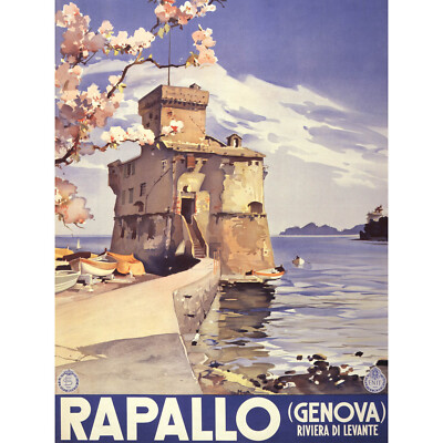 REISE TOURISMUS RAPALLO ITALIEN SCHLOSS SEE GENUA NEU FINE ART PRINT POSTER BILD