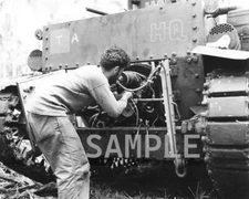 Marine tank crewman checks M2A4 Engine World War II WWII WW2 8x10 Photo 299c