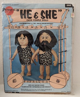 Paragon Needlecraft He & She Cave Couple Dolls 0949 Caveman Cavewoman Vintage 