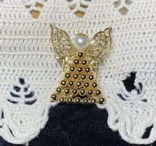 Pin Golden Angel Beaded Handmade Christmas Classic Craft