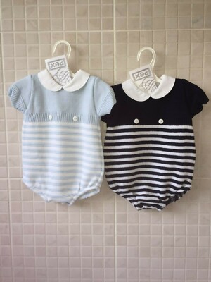 Romany //Traditional Baby Boy Blue /& White Bib Romper Two Piece Set Pex Spanish