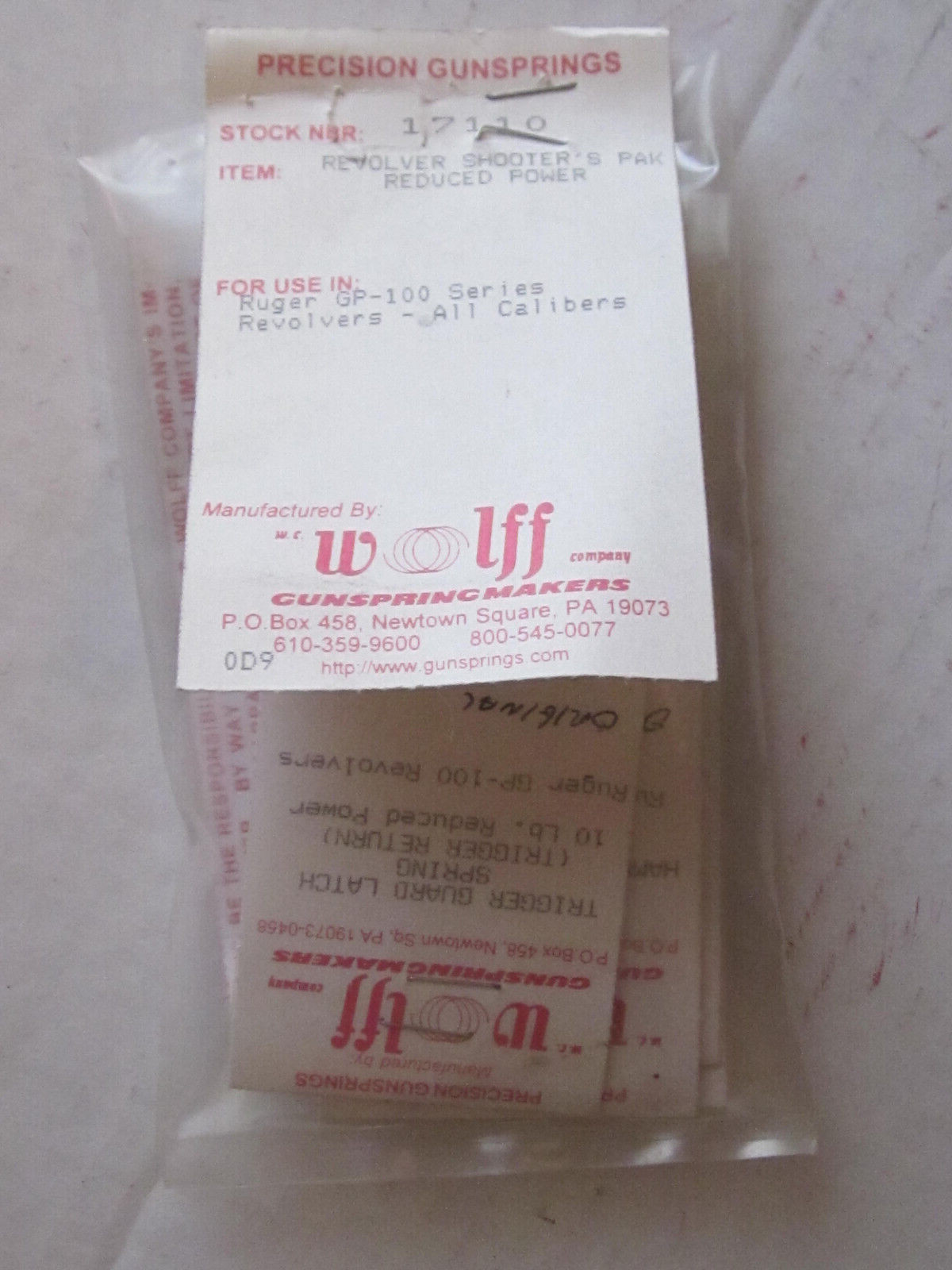 17110 WOLFF FITS RUGER GP-100 SERIES  REDUCED POWER SHOOTERS PAK - NOS