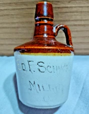 MINIATURE MILAN OHIO ED F. SCHWAB VINTAGE STONEWARE /POTTERY  ADVERTISING JUG