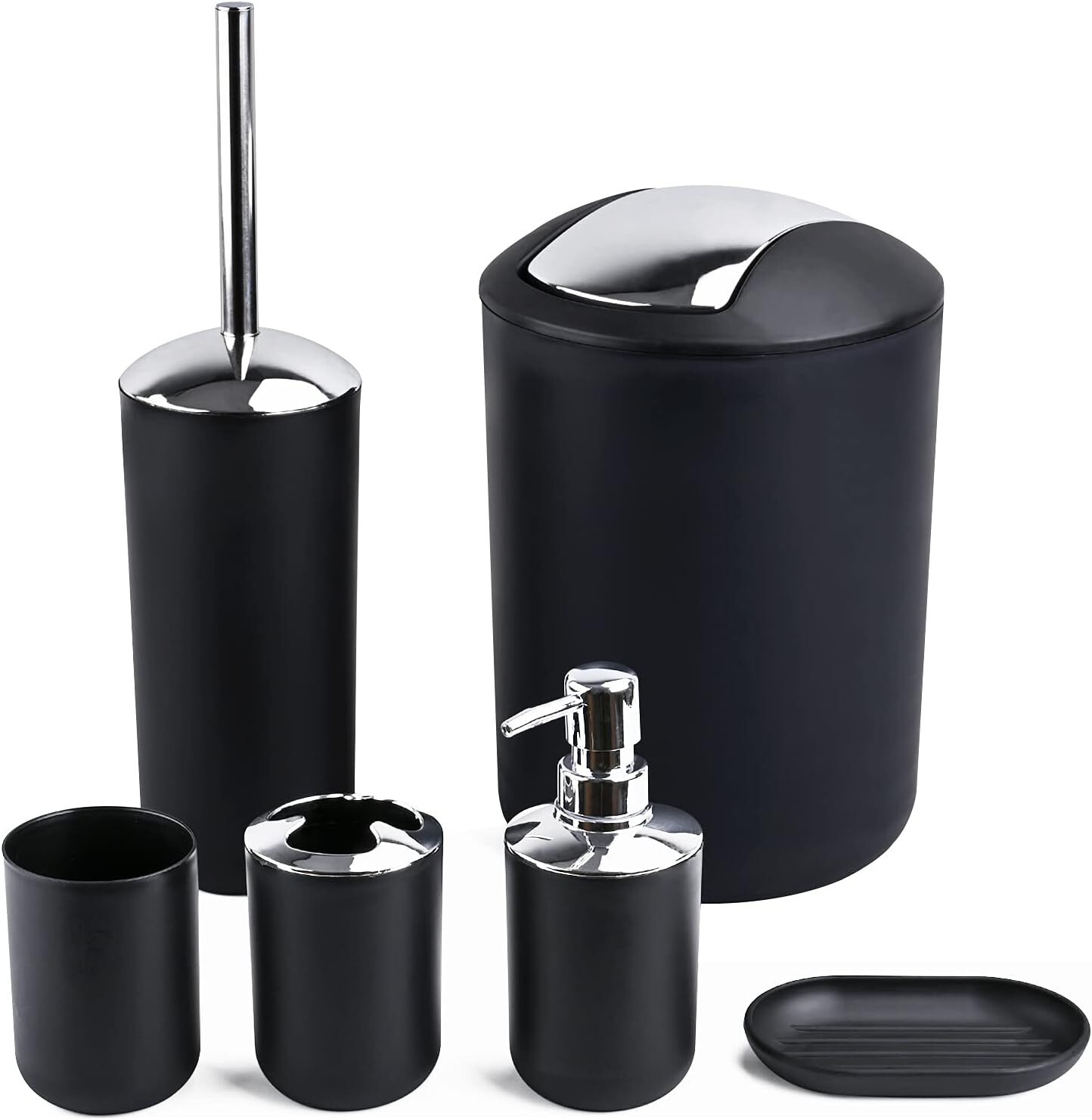 H&E 6-Piece Bathroom Set with Toothbrush Holder, Cup, and Soap Dispenser