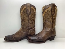 VTG WOMENS TONY LAMA COWBOY SQUARE TOE INLAY BRROWN BOOTS SIZE 7 B
