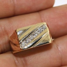 925 Silver Gold Plated 1Ct Round Cut Simulated Diamond Men's Pinky Band Ring