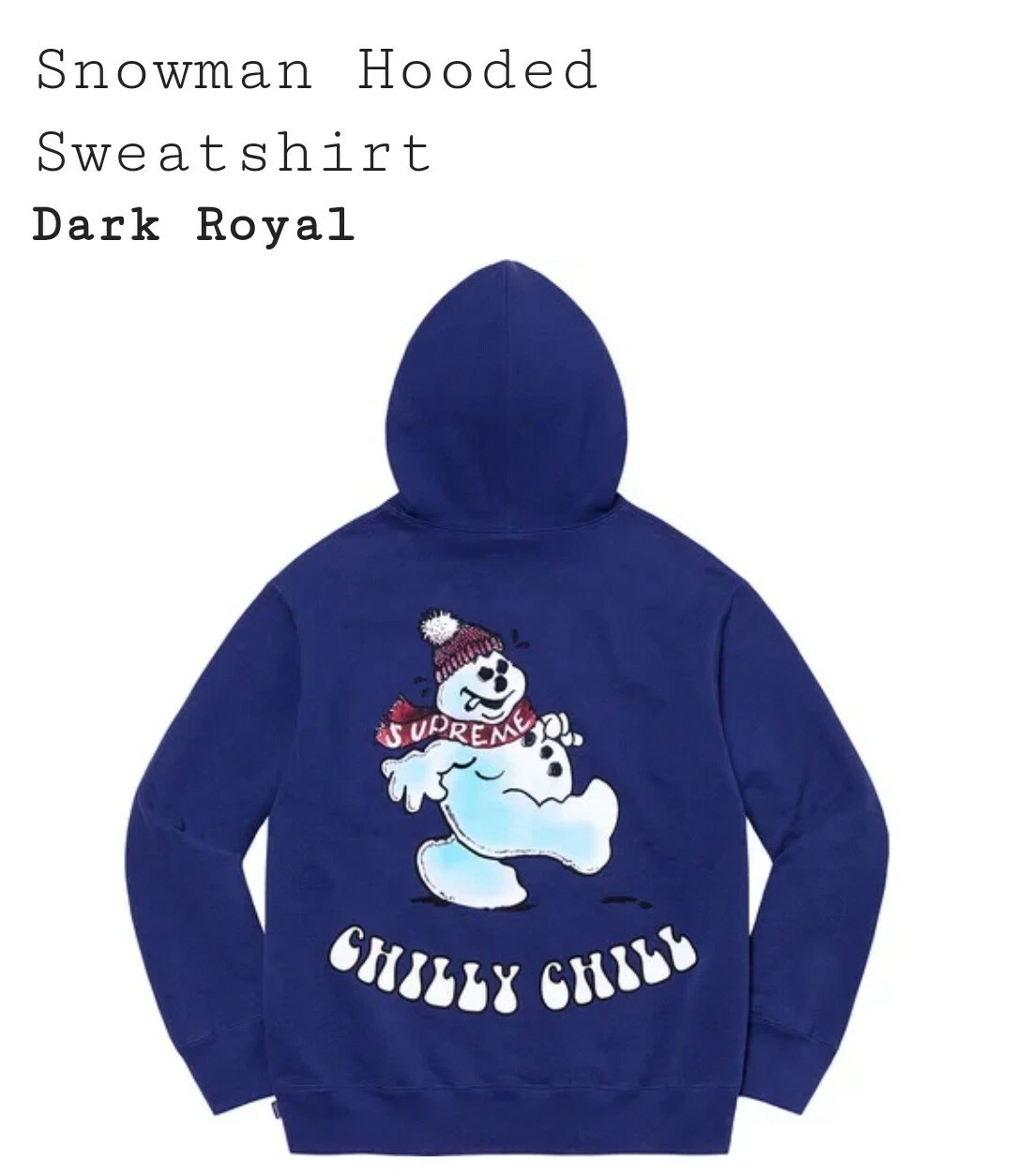 Sweat à capuche Supreme Snowman   Dark Royal   Taille S   Neuf