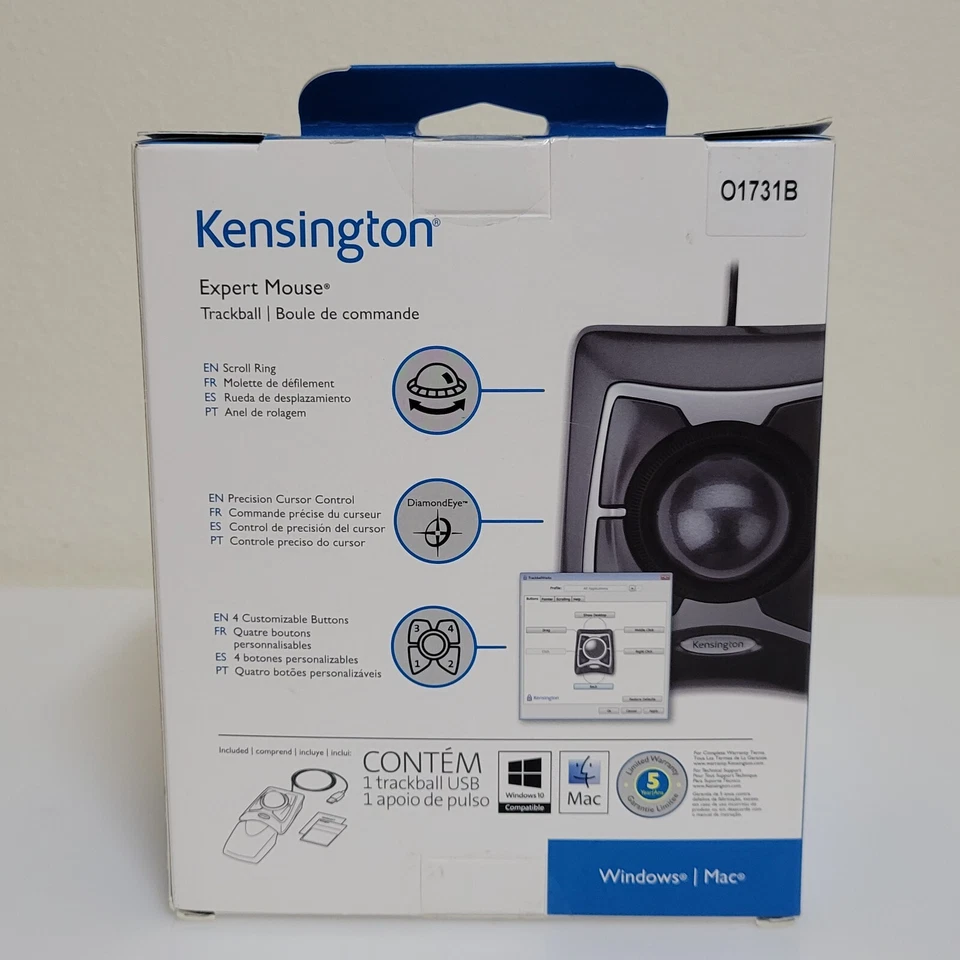 Kensington Expert Mouse® Wired Trackball Scroll Ring Custom Buttons WINDOWS MAC - Image 3 of 4