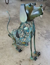 14" Tall DOG Shape CORK CADDY Oak and Olive  metallic WINE cork collector Basket