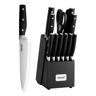 14tlg Professionelle Messerblock Set Edelstahl Küchenmesser Set mit Holzblock