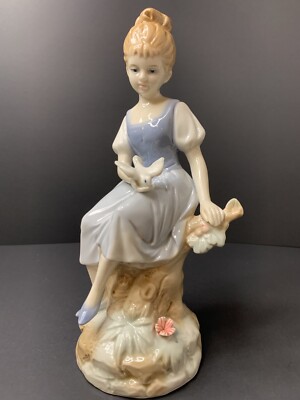 Vintage Porcelain Ardalt  Figurine  Ware Girl Holding Bird   Japan