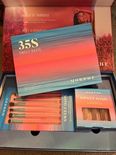 Morphe Sweet Oasis Collection Lidschatten Palette + Pinsel Set + Mini LipGloss Trio