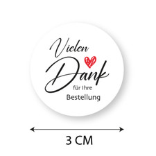 40 Glanzpapier Sticker Vielen Dank für Bestellung rot Herz rund 3 cm Dekosticker