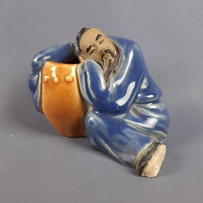 Shiwain Mudman Skulptur Aus Ton Mit Vase Chinesischer Mann Vintage - Bild 1 von 4