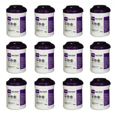 Case 12 Canisters PDI Q55172 Super Sani Cloth Germicidal Disposable Wipes Large
