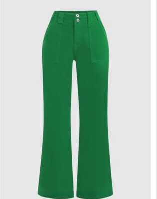 Women s Flamingals 2xL Corduroy Green Dual Button Zip Flare Pants New W Tags