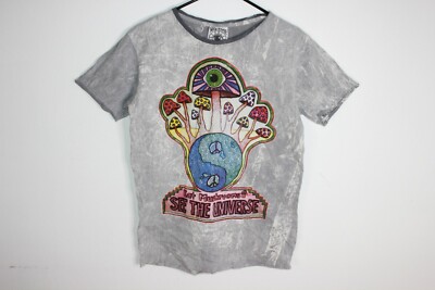 No Time ''Eat Mushrooms See the Universe'' Graphic Grey T-Shirt Adult Size M