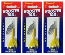 3x Worden's - Yellow Silver Blade - Rooster Tail 1/8 oz. Yakima Spinner NIP  L6