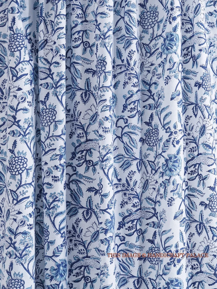 Arte de costura de tela de algodón con estampado floral floral azul indio de 10 yardas Foto 2 de 4