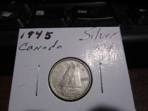 Canada 1945 -  10 Cent Dime Canadian Coin - 80% Silver - ASW 0.06 Oz