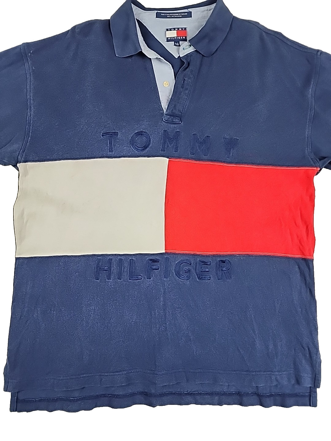 Vintage Tommy Hilfiger Polo Shirt Mens L Big Flag Embroidered Spell Out Logo thumbnail 3