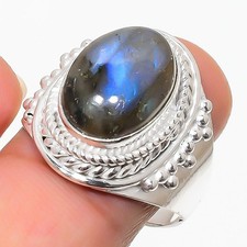 Natural Labradorite Gemstone 925 Sterling Silver All Size Ring For Gift