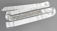 BRIDAL Wedding Sash Belt Womens One Size White Satin Rhinestone Embellished 105"