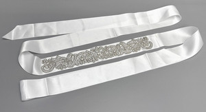 BRIDAL Wedding Sash Belt Womens One Size White Satin Rhinestone Embellished 105"