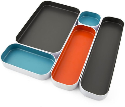 5 Piece Metal Organizer Tray Set for Storing Makeup, Stationery, Utensils, and M