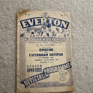Everton v Tottenham Hotspur (Spurs) FA Cup 5th Round Programme 18 Feb 1950