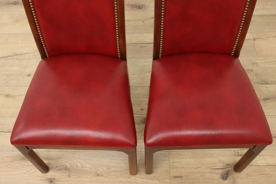 Set of 8 Vintage Birch & Leather Dining Game Chairs Century #56151 - Image 3 of 4