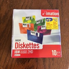 Imation 2HD 1.44MB 3.5" Floppy Disks Neon Colors 10-Pack IBM Formatted NEW