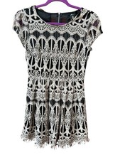Trixxi Black Beige Net Lace Cap Sleeve Dress Size Small