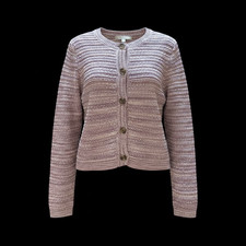 NWT LOFT Marled Knit Button-Front Cardigan  Purple  Cream