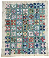 Vintage Patchwork Quilt Glorified Nine Patch Coverlet Hand Stitched 68x85
