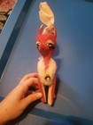 Vintage MCM Velvet Stuffed Christmas Reindeer Holiday Fur Red White READ — photo 3