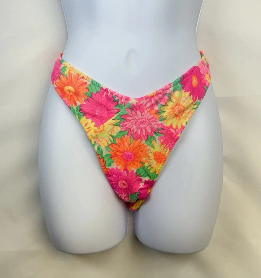 De Colección Venus Corte Alto Floral Bikini Parte Inferior Y2K Medio Retro Años 90 Neón Margarita Traje de Baño Foto 2 de 4