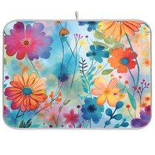 Colorful Beautiful Flowers Dish Drying Mat for Kitchen Counter Absorbent Micr...