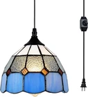 Tiffany Style Plug-In Pendant Light with Dimmer, Vintage Swag Ceiling Lamp