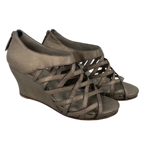 Eileen Fisher Metallic Wedge Strappy Cage Lattice Sandals Size 8