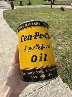 Vintage Original Cen-Pe-Co Super Refined Motor Oil 1 Quart All Metal Can NOS