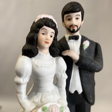 Vintage Bride And Groom Figurine 6.5 Bearded Groom , Centerpiece, Cake Topper.