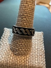 Vtg 925 STERLING SILVER Oxidation WAVE ETERNITY BAND RING 7.43g