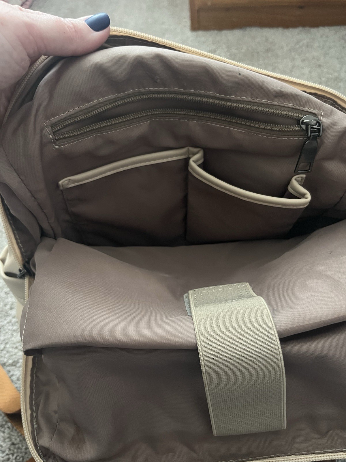 Beige Brown Backpack Purse Patterned Detachable S… - image 9