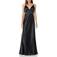 Jenny Yoo Brenna Bridesmaid Dress Womens 10 Black Satin Sheen Bridal Party Glam