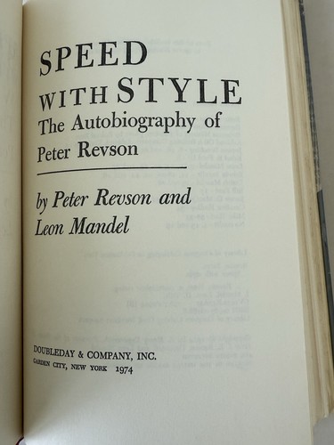Speed With Style The Autobiography Of Peter Revson 1974 Hardcover Dust Jacket - Foto 8 di 9