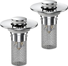 2PCS Bathroom Sink Stopper Hair Catcher, Pop Up Sink Drain Stopper with Strainer