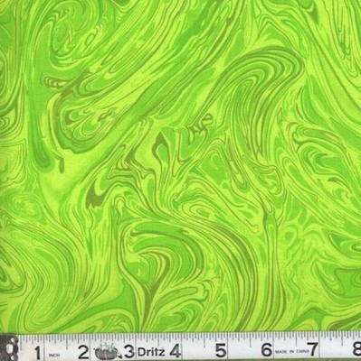 Lime Green Marbled Paint 100% Cotton Blender Fabric by the Yard